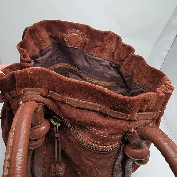 Lucky Brand Rust Brown Suede Leather Shoulder Purse Bag Double Handles EUC - Picture 7 of 13